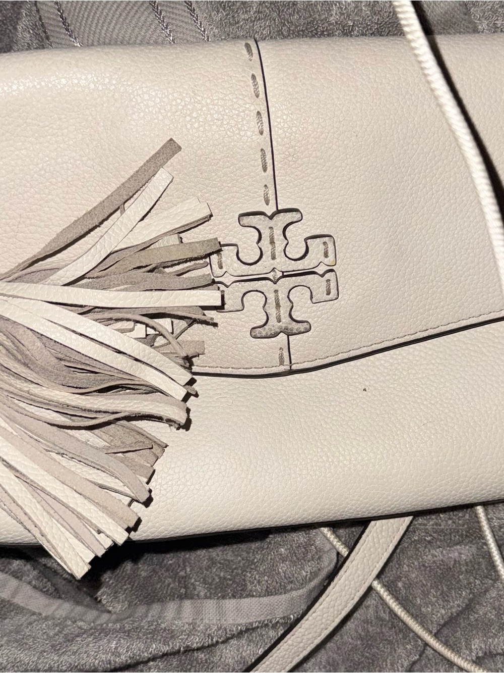 Tory Burch Cream Leather Tassel Crossbody